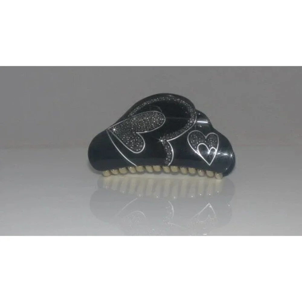 Black‎ Heart Rhinestone Claw Clip Women's Hair Accessory Sparkle Accent